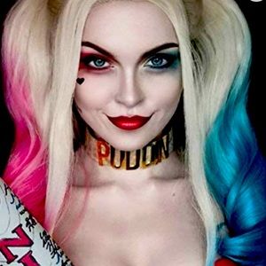 Harley Quinn synthetic wig mixed color blue and pink ombré.